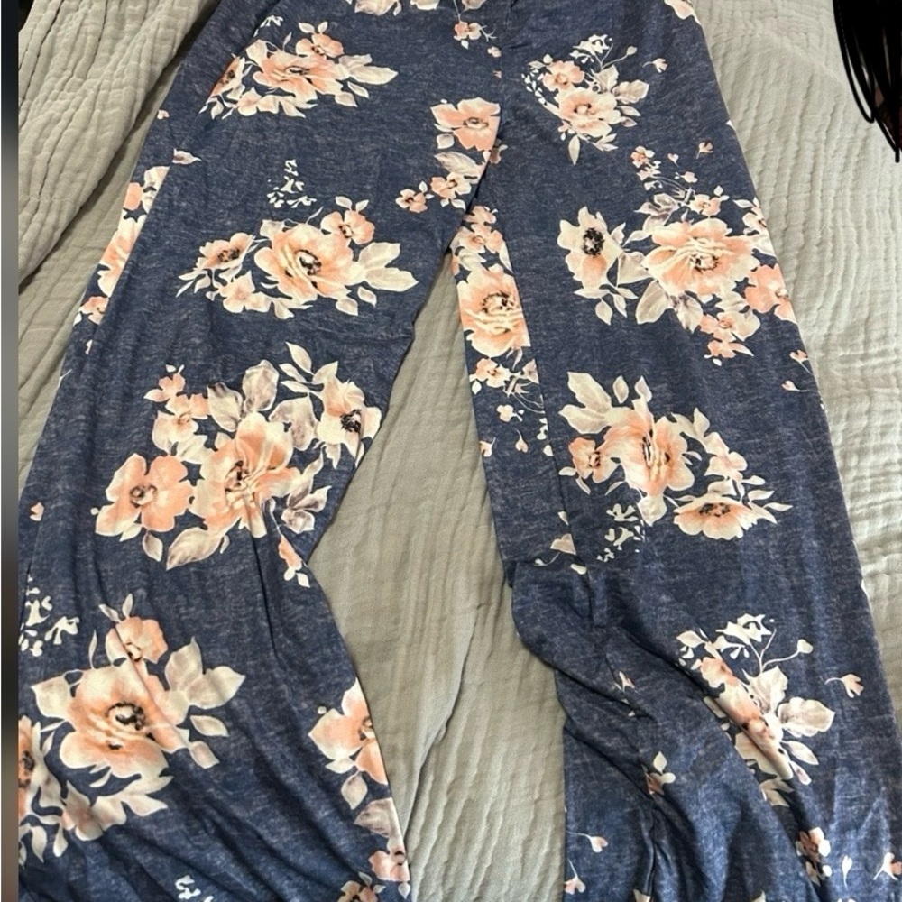 Floral Women's Pants in Blue and Peach